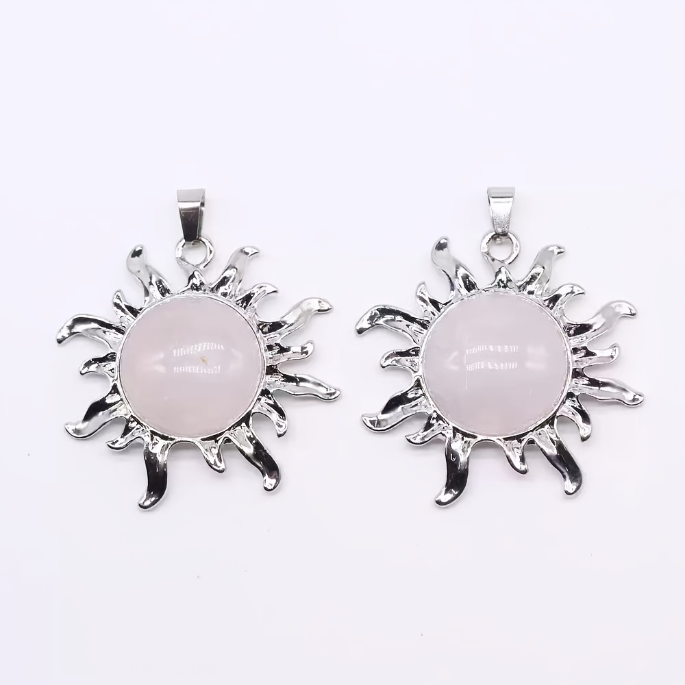 12pcs Natural Stone Alloy Sunflower Pendant Necklace Set